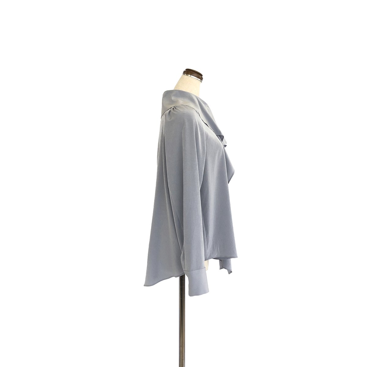 【極美品】現行タグ サポートサーフェス ギャザーフリルブラウス バンドカラー 光沢感／フリル袖／前開き】バンドカラーギャザーブラウス