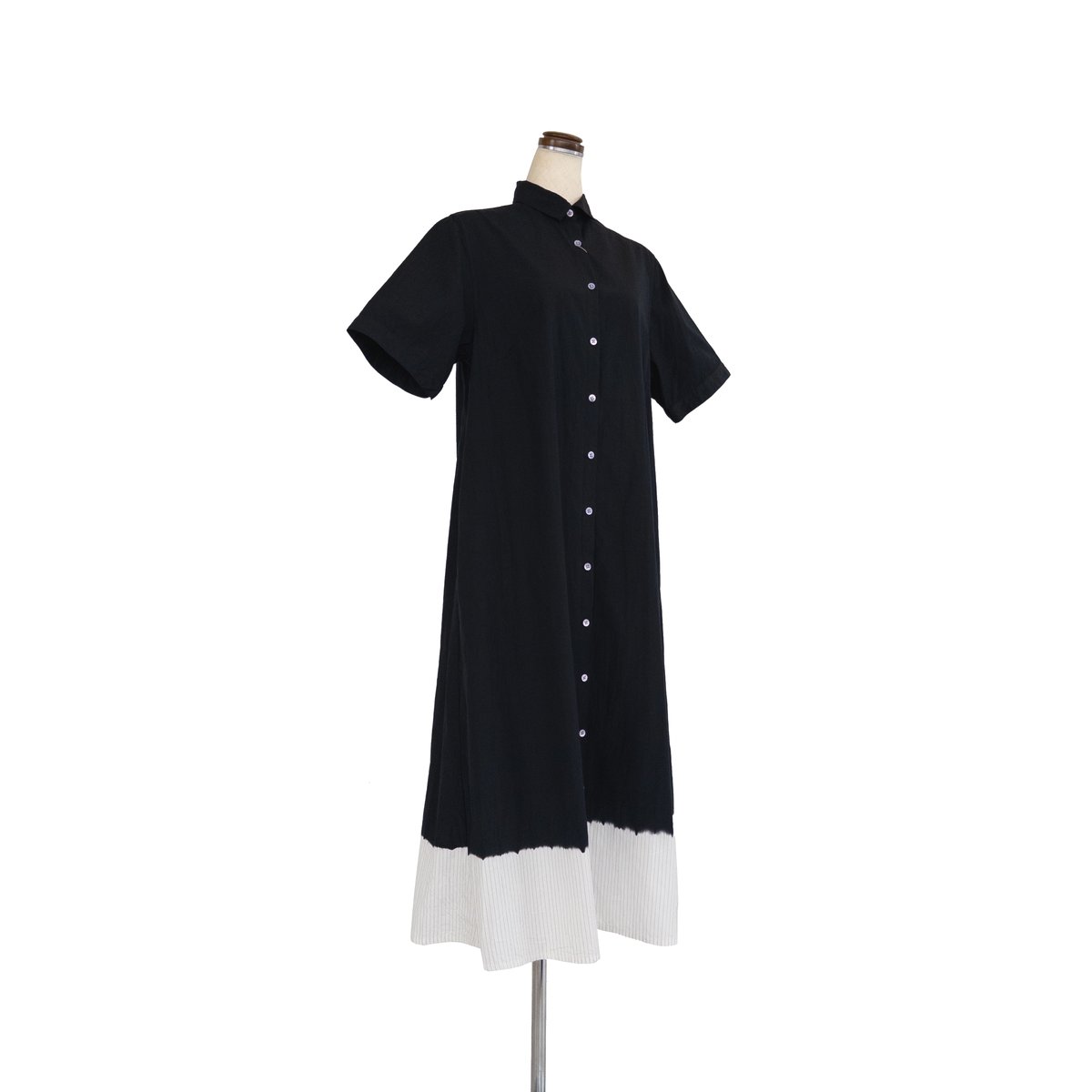 美品⭐︎suzusan ワンピース suzusan Cotton Pin Stripe Half Sleeve Dress Bla