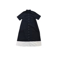 suzusan Cotton Pin Stripe Half Sleeve Dress Black / White