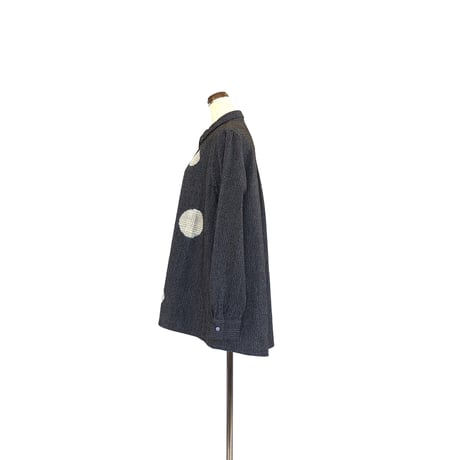 suzusan Wool Cotton Linen Pencil Check Blouse "Dot" Black/Natural White