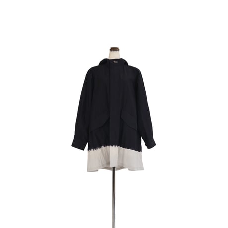 suzusan Cotton Nylon Hooded Long Coat Black / Light Grey