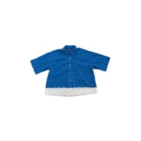 suzusan Cotton Pin Stripe Half Sleeve Blouse Blue / White