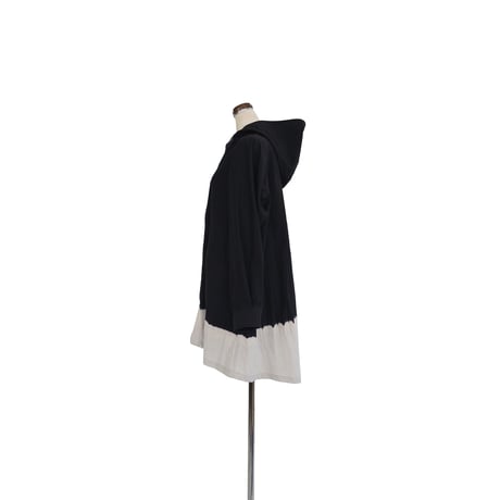 suzusan Cotton Nylon Hooded Long Coat Black / Light Grey