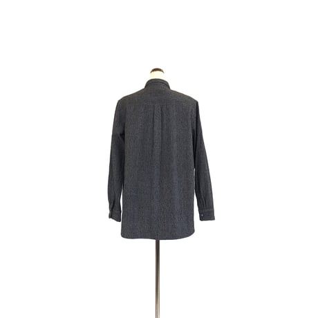 suzusan Wool Cotton Linen Pencil Check Blouse "Dot" Black/Natural White