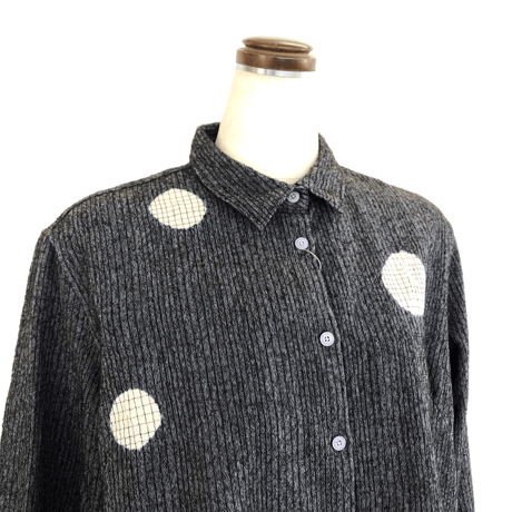 suzusan Wool Cotton Linen Pencil Check Blouse "Dot" Black/Natural White