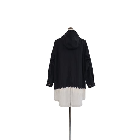 suzusan Cotton Nylon Hooded Long Coat Black / Light Grey