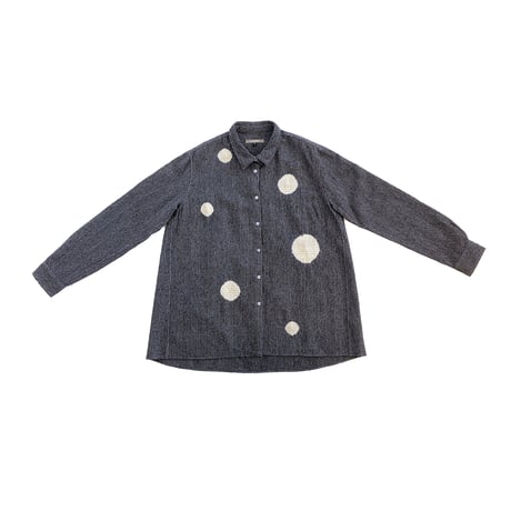 suzusan Wool Cotton Linen Pencil Check Blouse "Dot" Black/Natural White