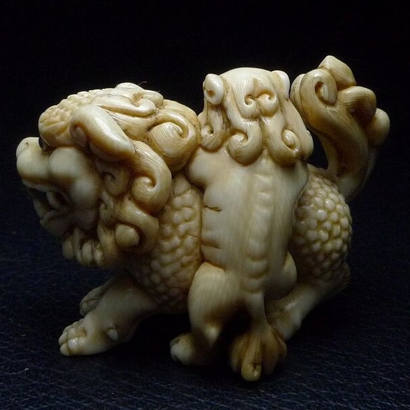 △耕月作・本象牙獅子親子根付19g・提げ物△NE35△ | 象牙屋本舗 こほ