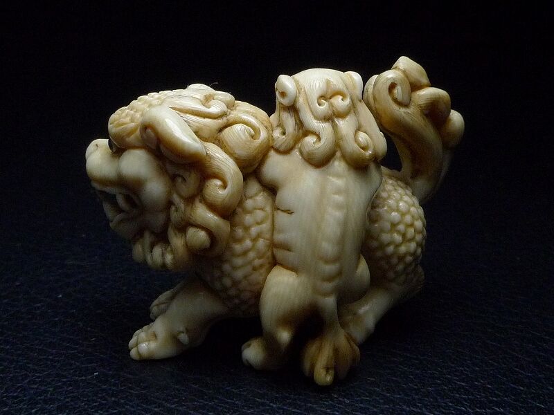△耕月作・本象牙獅子親子根付19g・提げ物△NE35△ | 象牙屋本舗 こほ