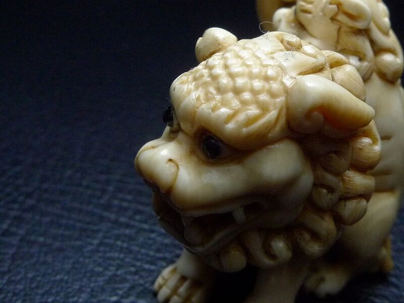 △耕月作・本象牙獅子親子根付19g・提げ物△NE35△ | 象牙屋本舗 こほ