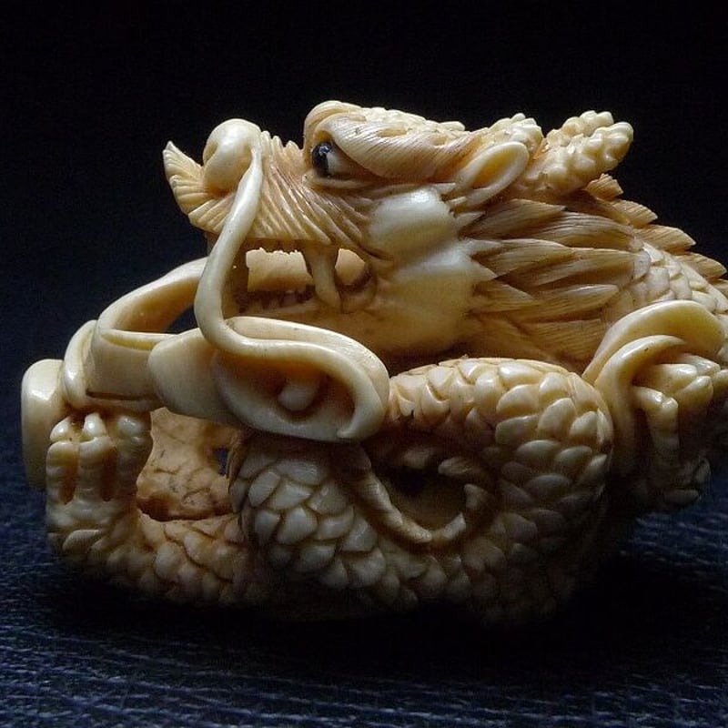 △田中作・本象牙龍根付12g・提げ物△NE28△ | 象牙屋本舗 こほ
