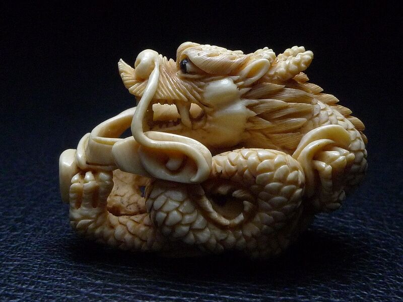 △田中作・本象牙龍根付12g・提げ物△NE28△ | 象牙屋本舗 こほく堂 本