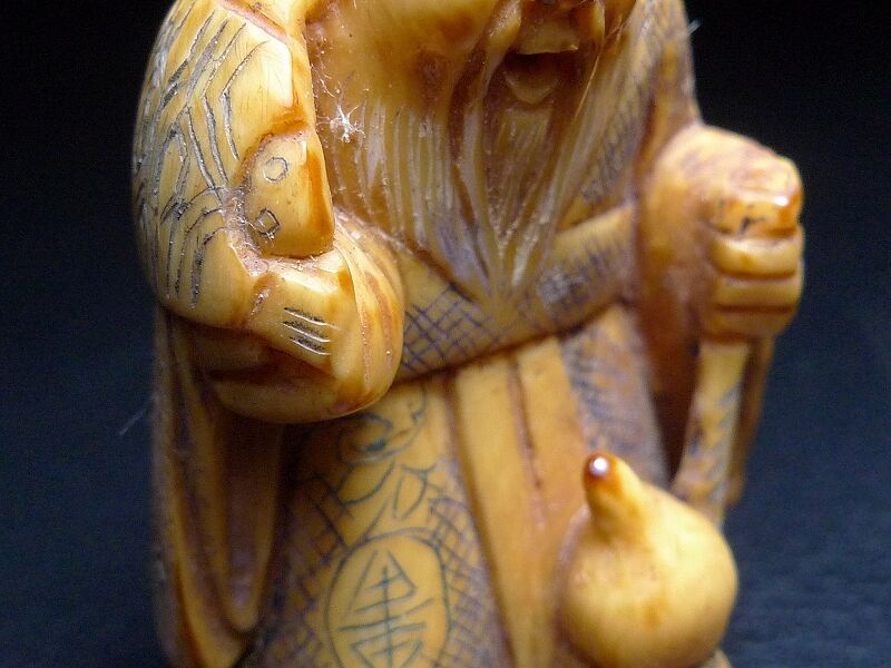 △本象牙寿老人根付33g・提げ物/置物△NE68△ | 象牙屋本舗 こほ