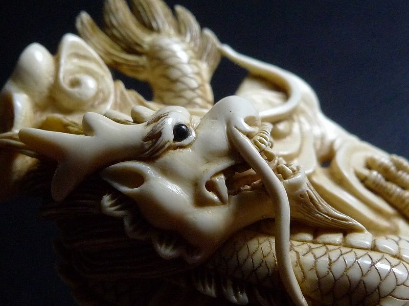 △松山作・本象牙龍根付18g・提げ物△NE8△ | 象牙屋本舗 こほく堂 本