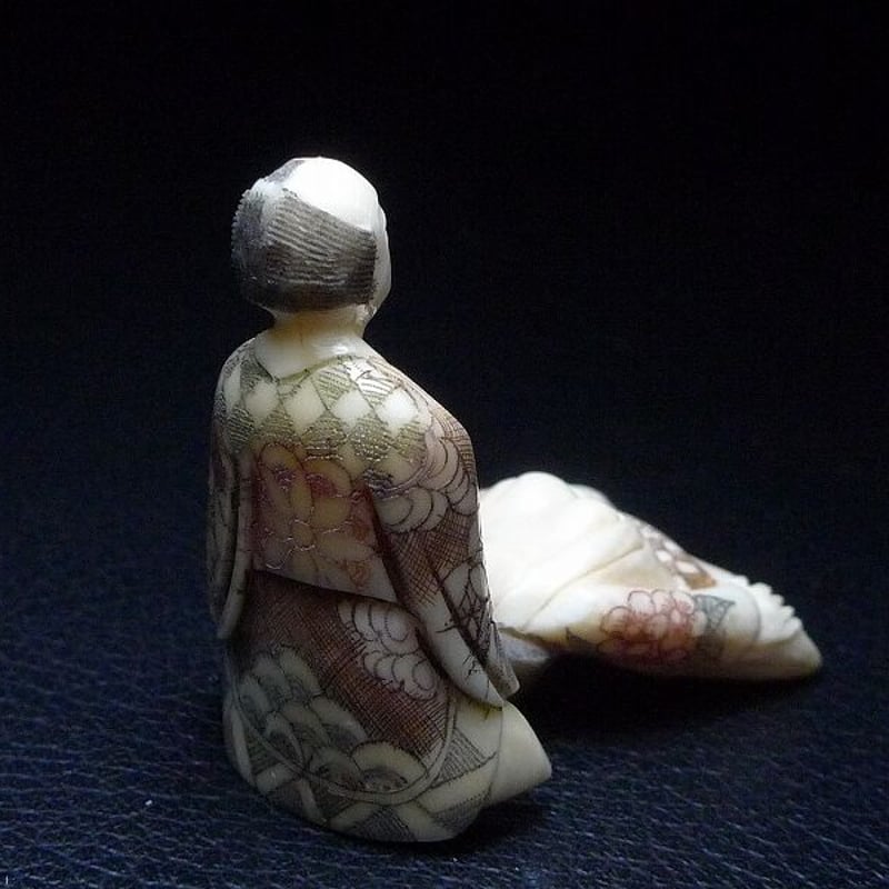 □春画 置物 松山□検索：象牙風 根付 う14