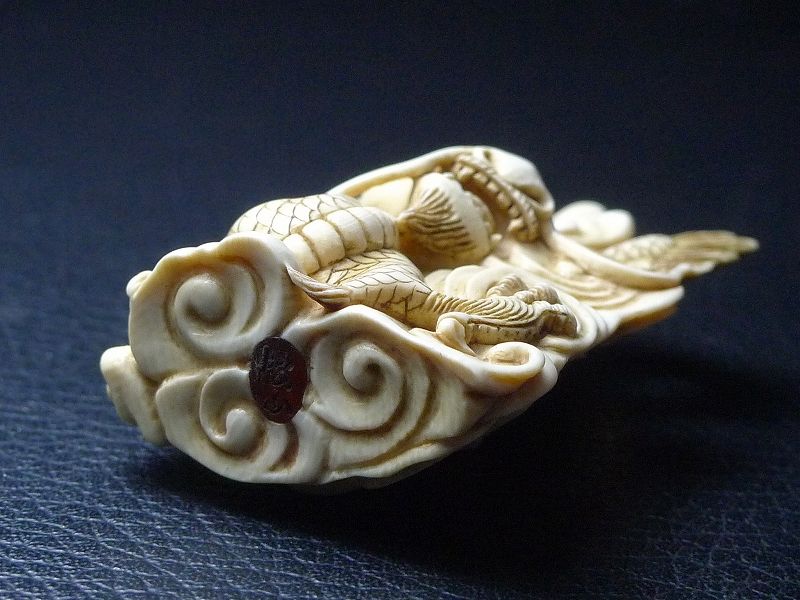 △松山作・本象牙龍根付18g・提げ物△NE8△ | 象牙屋本舗 こほく堂 本