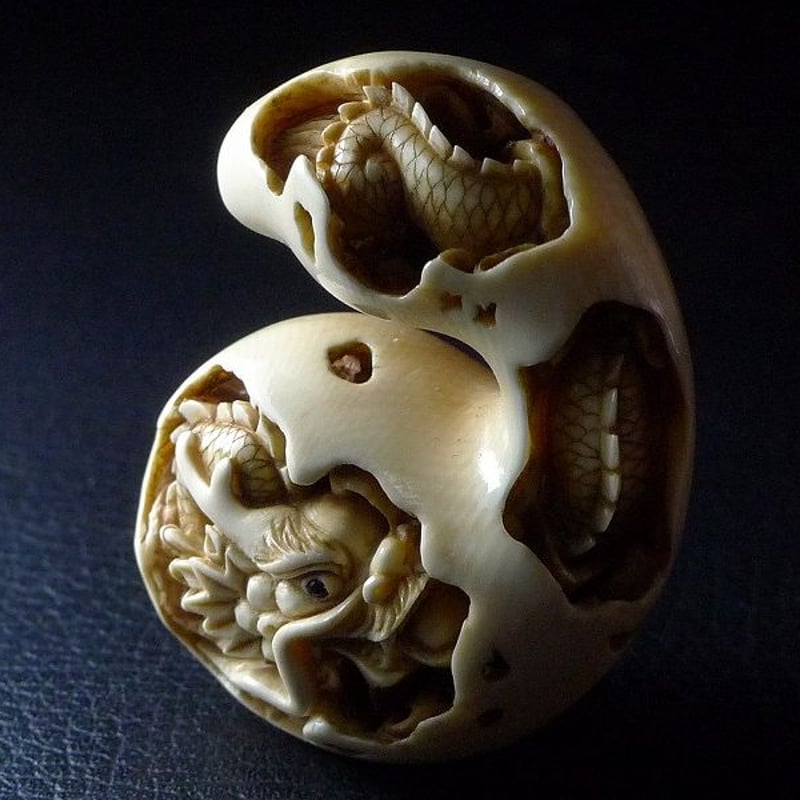 △松山作・本象牙龍根付27g・提げ物△NE5△ | 象牙屋本舗 こほく堂 本