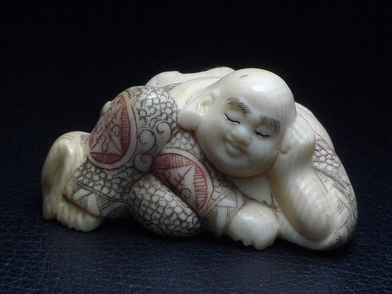 △松山作・本象牙布袋尊根付26g・提げ物△NE64△ | 象牙屋本舗