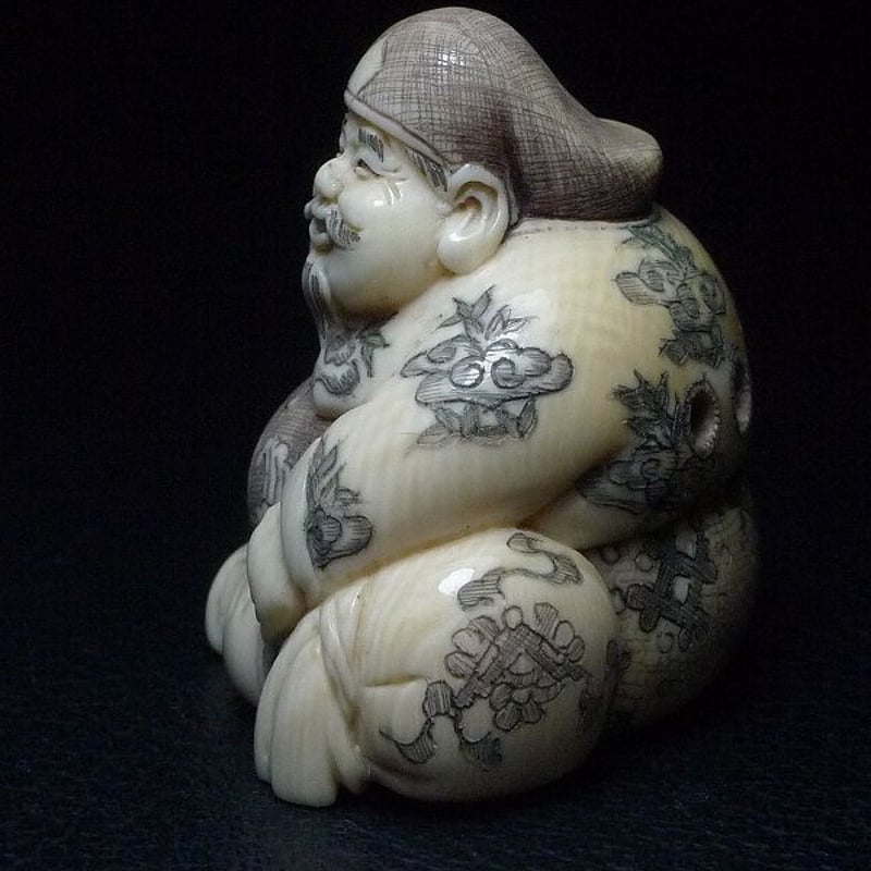 △鈴木作・本象牙布袋尊根付29g・提げ物△NE75△ | 象牙屋本舗 こほく