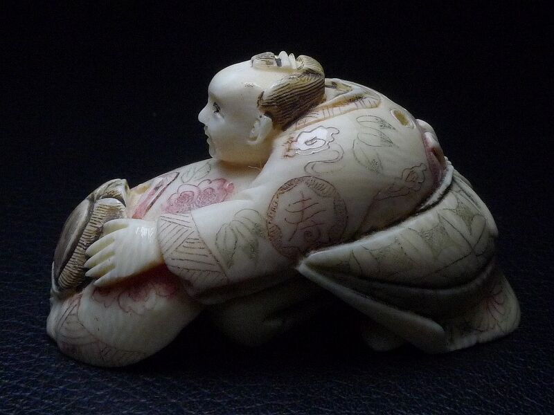 【独法師】①根付春画最高傑作　2個セット　天然素材牙彫　骨董古美術品 独法師】①根付春画最高傑作 2個セット 天然素材牙彫 骨董古