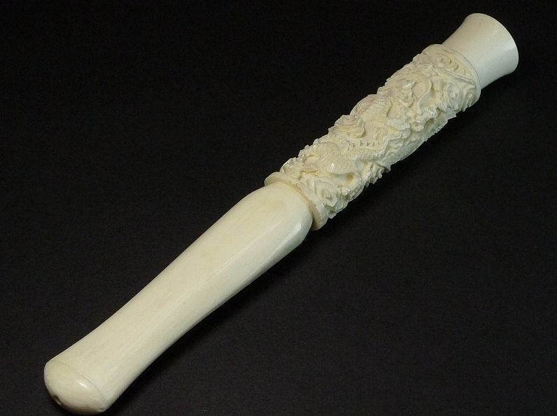 本象牙材雲龍彫大型煙管・パイプ・烟嘴☆60A83☆ | 象牙屋本舗 こほく