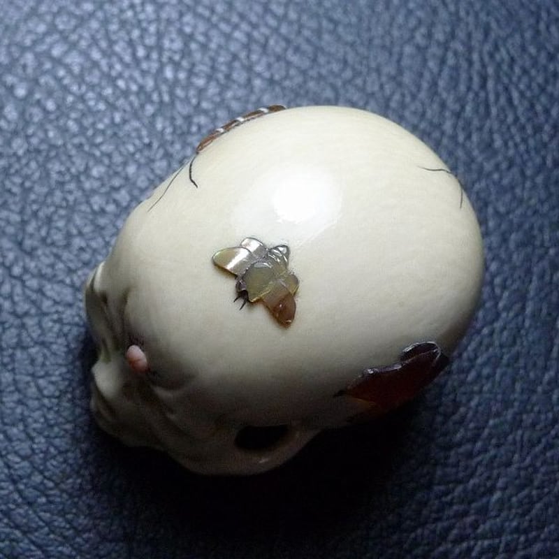 △松山作・本象牙芝山象嵌骸骨根付26g・提げ物△NE1△ | 象牙屋本舗 こ