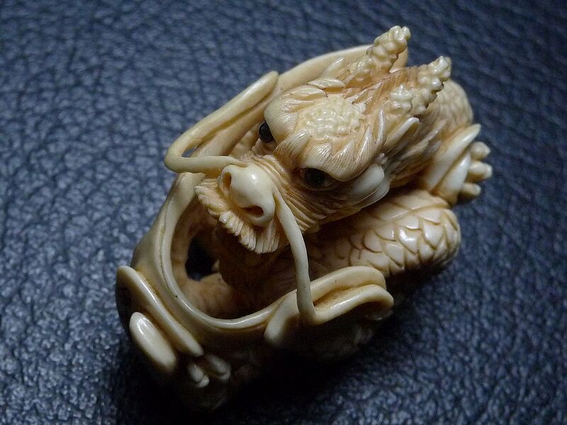 △田中作・本象牙龍根付12g・提げ物△NE28△ | 象牙屋本舗 こほ
