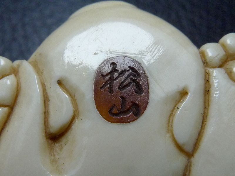 △松山作・本象牙猫根付23g・提げ物△NE4△ | 象牙屋本舗 こほく