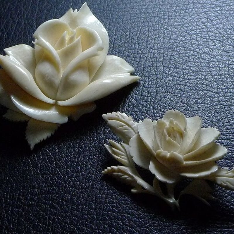 象牙調アクセサリーセット◇ ☆本象牙ネックレス（ねじり彫り）※A-83☆ ネックレス・ペンダント