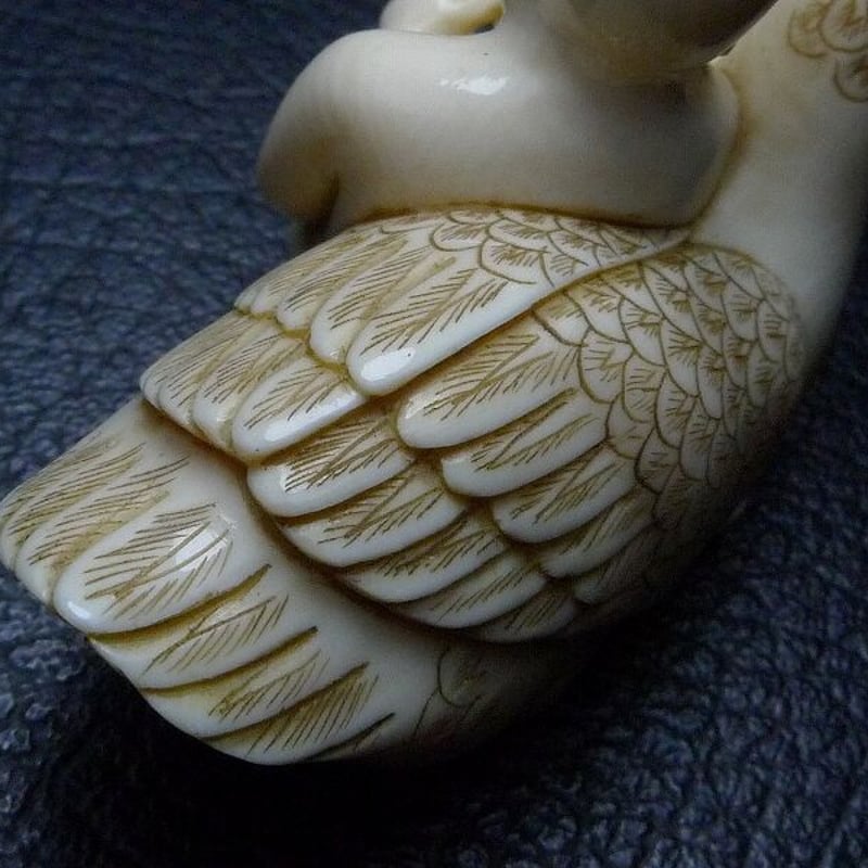 △松山作・本象牙赤子と白鳥根付17g・提げ物△NE33△ | 象牙屋本舗 こ