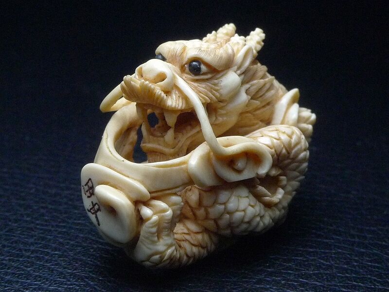 △田中作・本象牙龍根付12g・提げ物△NE28△ | 象牙屋本舗 こほ