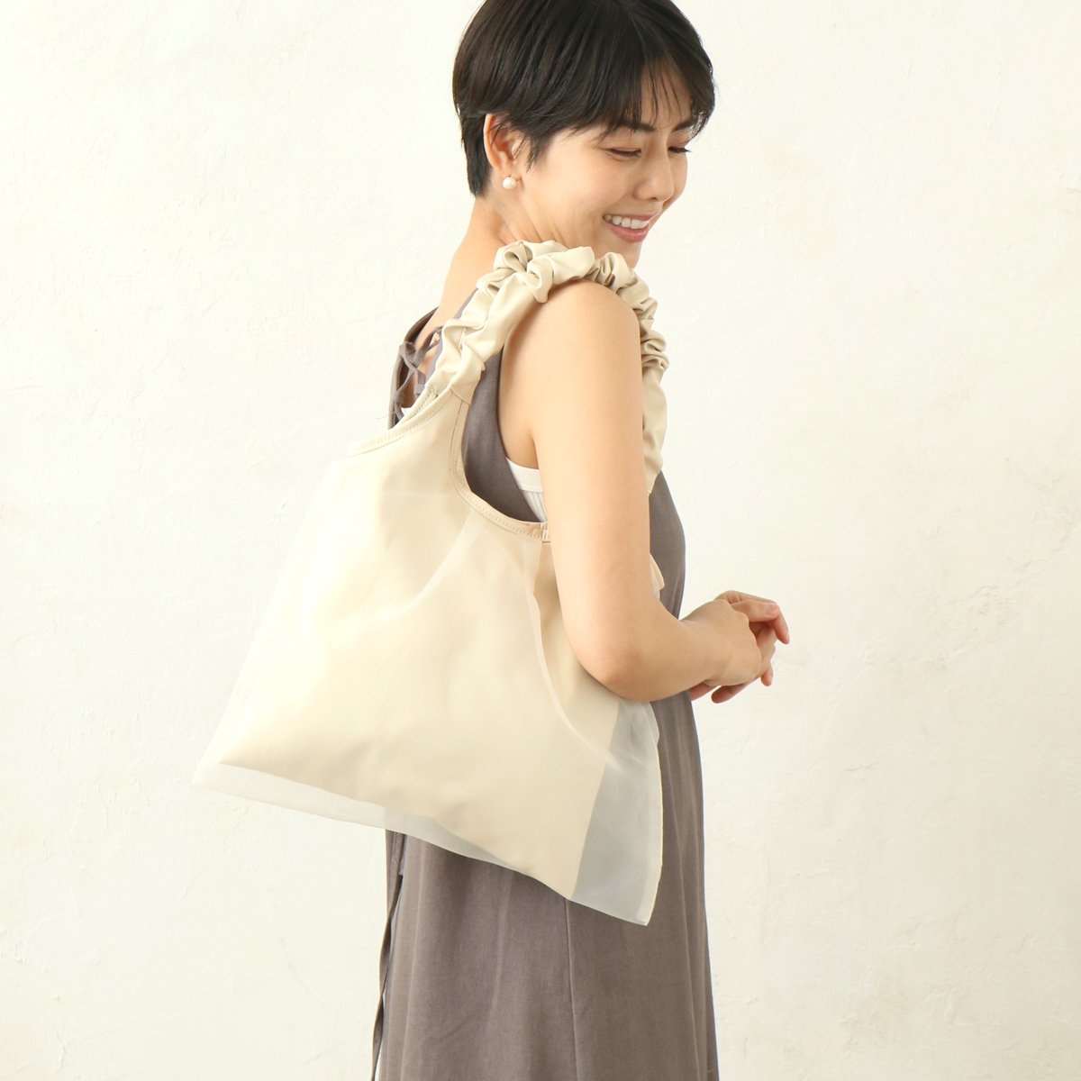 チュール付きギャザーハンドルチュールトート | BuonaVita Online Shop