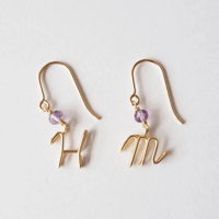 イニシャルと誕生石のフックピアス