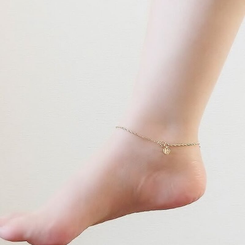 ロープデザインチェーンアンクレット (イニシャルプレート付き