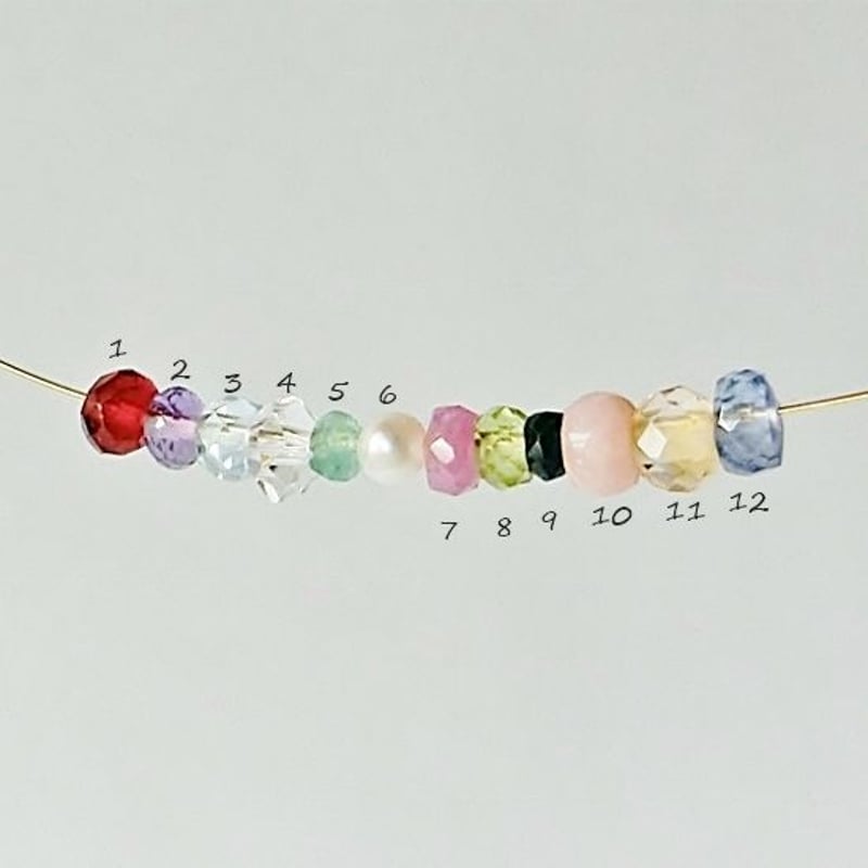 イニシャルプレートと3粒の連なる天然石のピアス | ナンバー（数字）と 