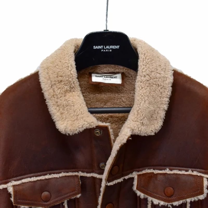 SAINT LAURENT シアリングレザートラッカージャケット 46 | MLS