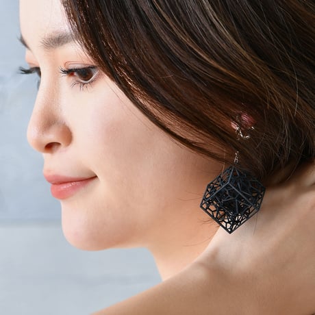 耳元で揺れる、細胞の結晶。【VORONOI CUBE】知的な造形美が耳元を彩る、軽やかなイヤリング（黒）（金具の変更無料）