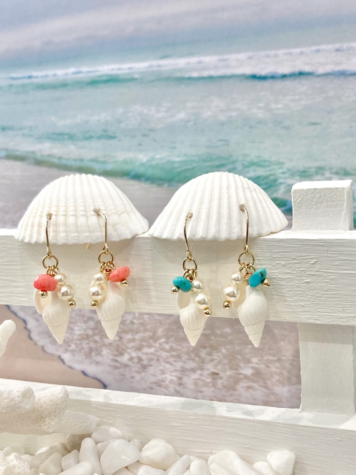 【1193】小さな海と巻き貝のピアス／イヤリング 1193】小さな海と巻き貝のピアス／イヤリング 1193】小さな海と巻き貝