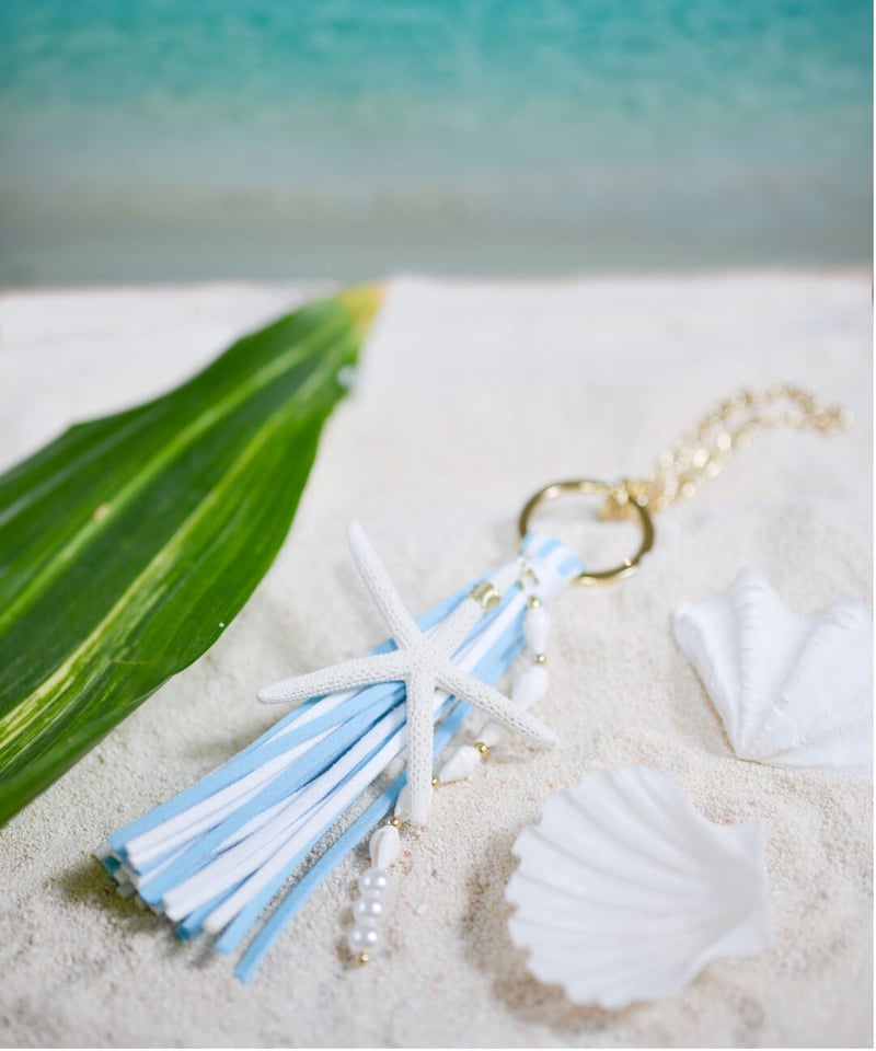 スターフィッシュ＆巻貝タッセルチャーム/ ブルー SHELOOMオリジナル