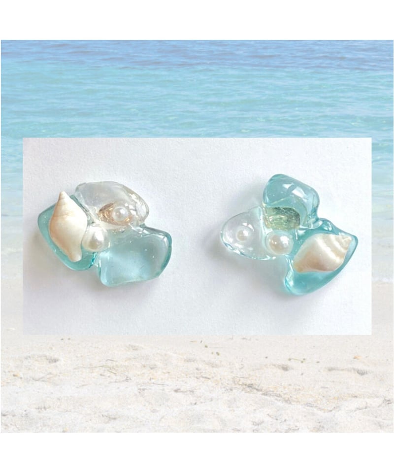 シーグラスMIX＆巻貝ピアス SHELOOMオリジナル | SHELOOM （シェルーム  