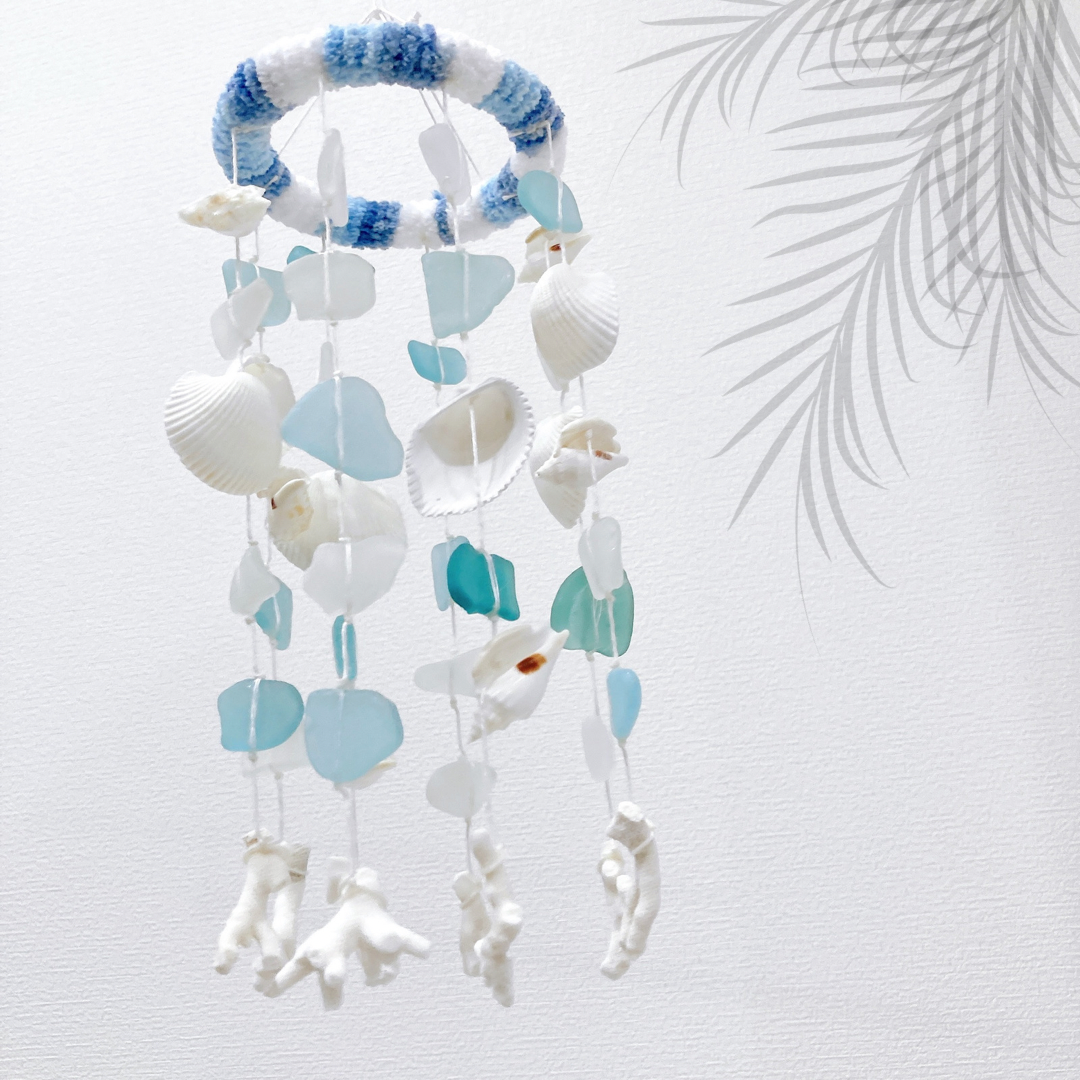 吊るし飾り シーグラス 風鈴 マクラメ シェルMIX＆シーグラス ウィンドチャイム SHELOOMオリジナル