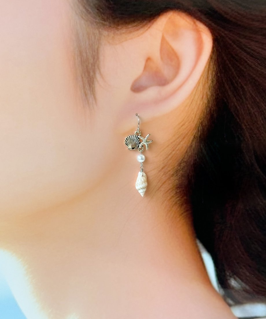 【1193】小さな海と巻き貝のピアス／イヤリング 1193】小さな海と巻き貝のピアス／イヤリング 1193】小さな海と巻き貝