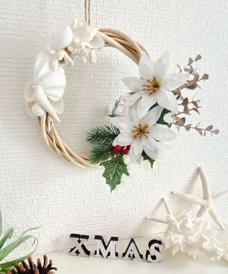 シェルミックス＆ポインセチアのクリスマスリース　SHELOOMオリジナル