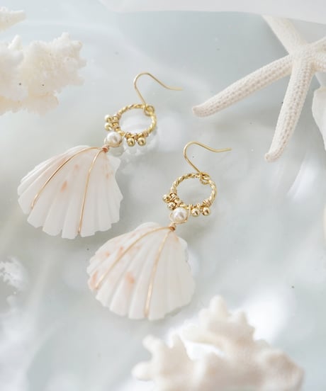 イタヤガイと一粒パールピアス　SHELOOMオリジナル