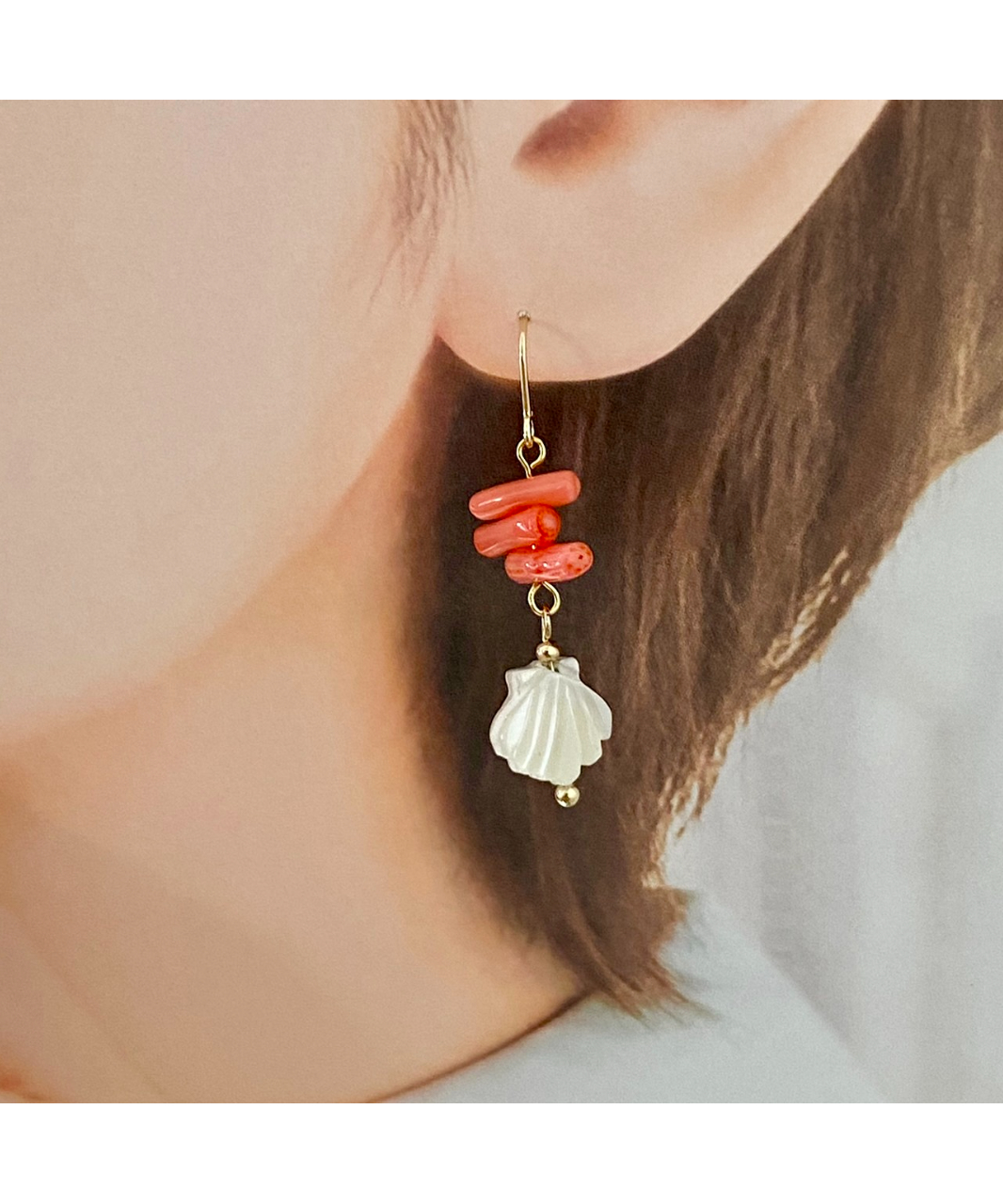 ピンク枝サンゴ&シェルピアス SHELOOMオリジナル | SHELOOM