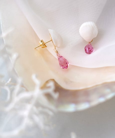 海のしずくシェルピアス / ローズピンク　SHELOOMオリジナル