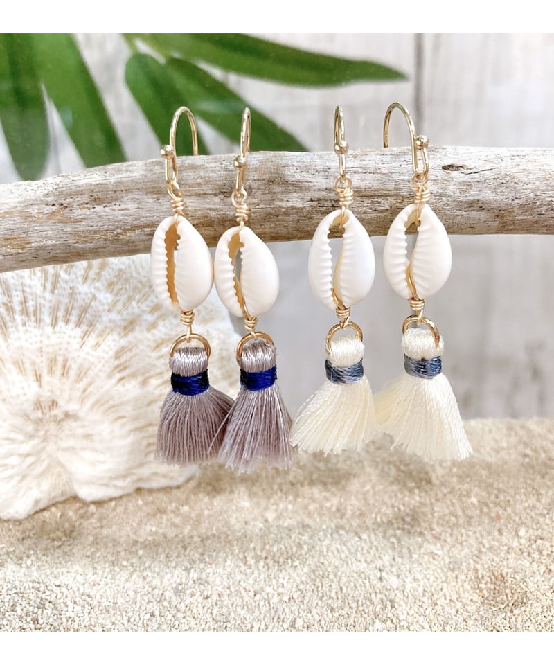 タカラガイ&ミニタッセルピアス SHELOOMオリジナル | SHELOOM