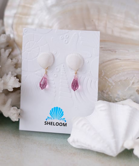 海のしずくシェルピアス / ローズピンク　SHELOOMオリジナル
