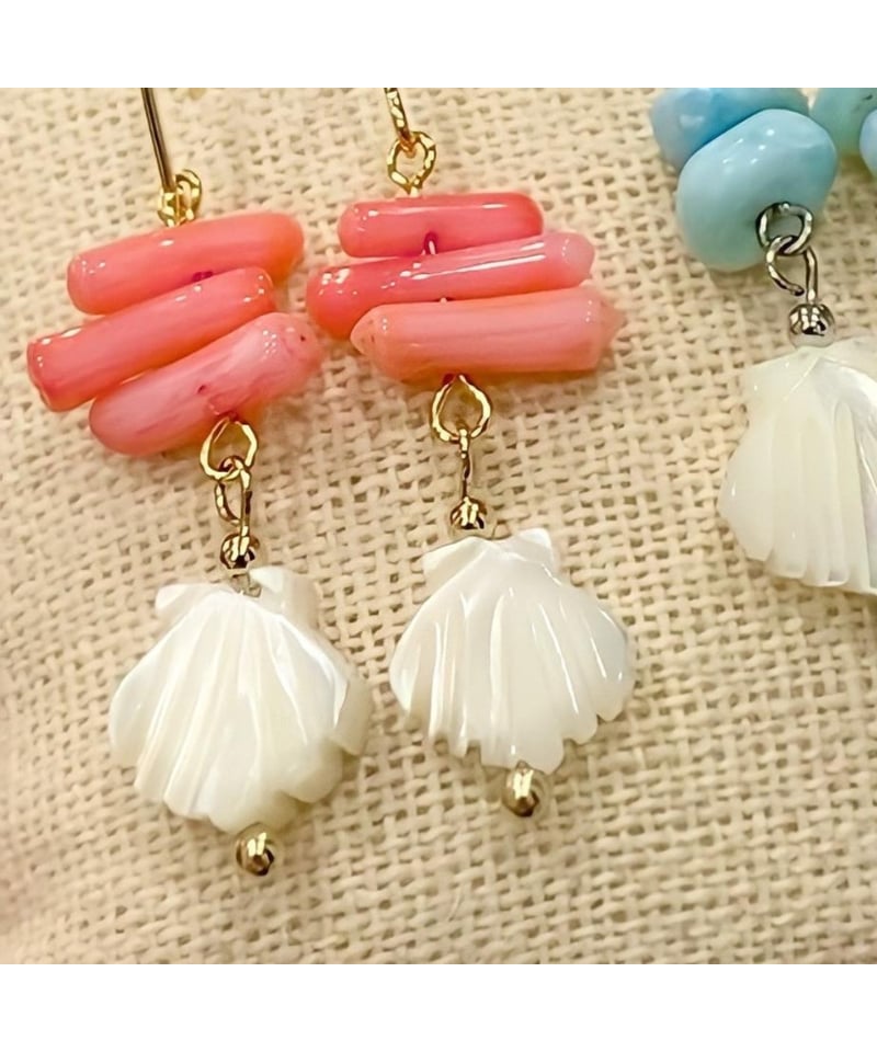 SHELOOMオリジナル ピンク枝サンゴ&シェルピアス | SHELOOM 