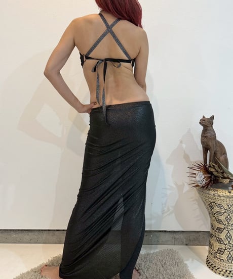 ブラトップ&ヒップスカートセット_ sheer black lame
